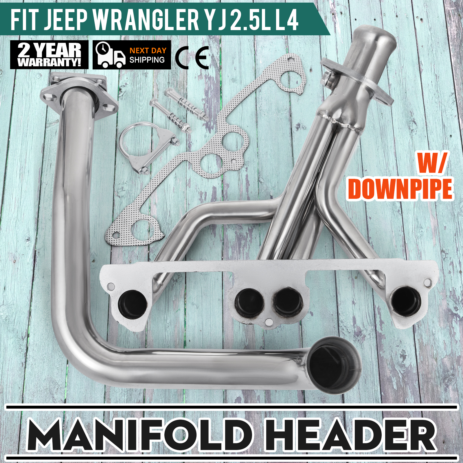 For Jeep Wrangler YJ 1991-1995 2.5L L4 Stainless Manifold Header W/Downpipe