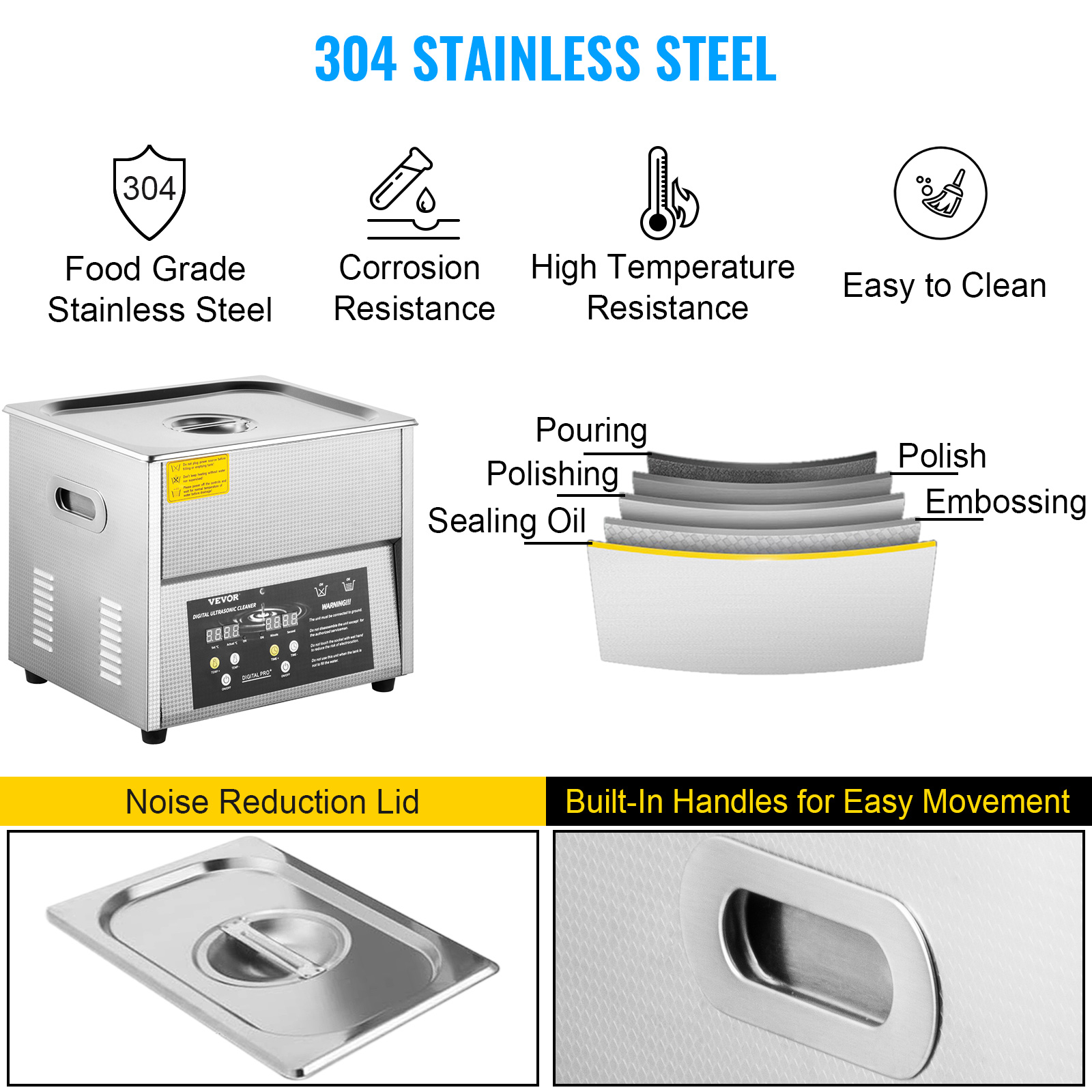 Digital ultrasonic cleaner,stainless steel,10L