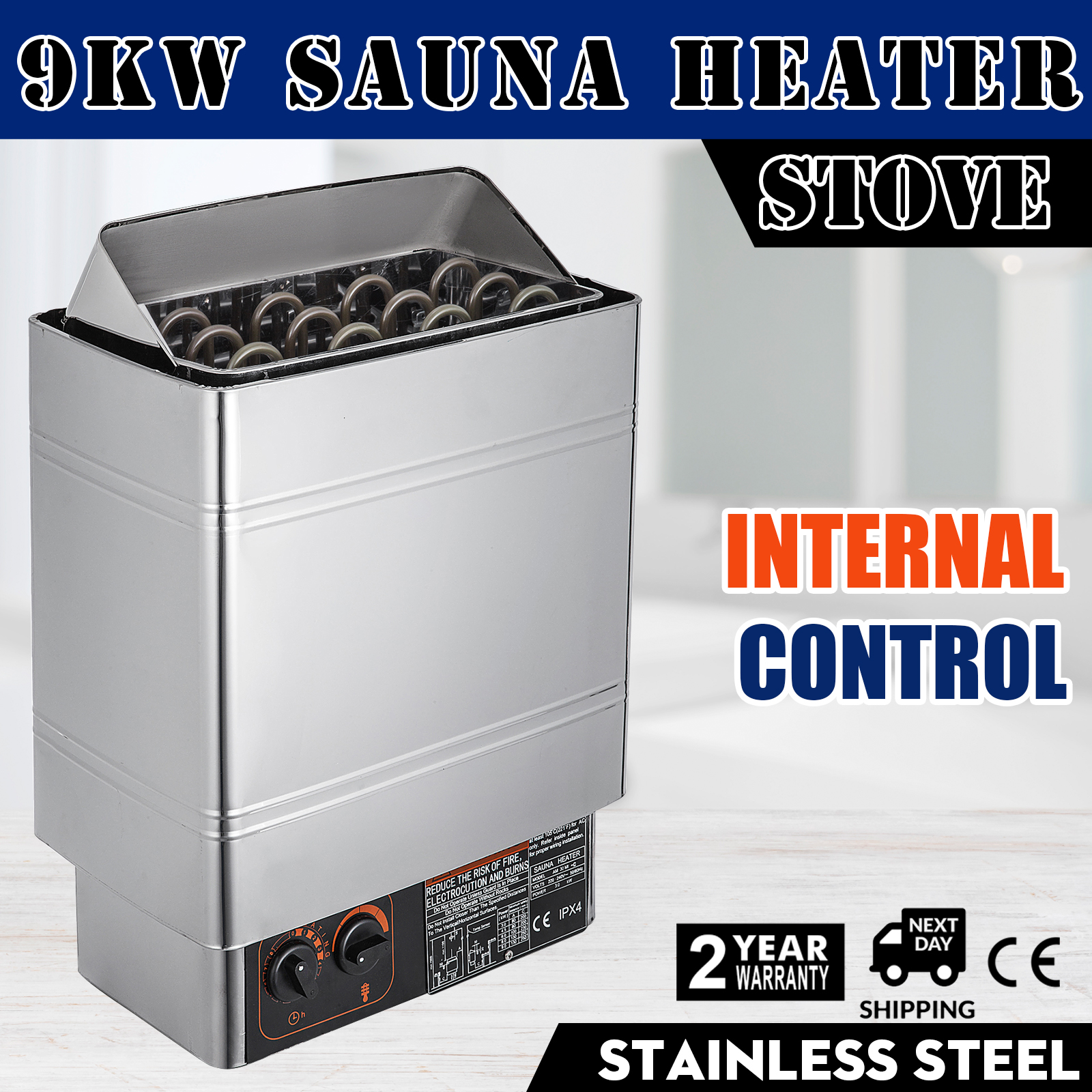 6/8/9KW Stainless Steel Sauna Heater Stove External/Internal Control ...