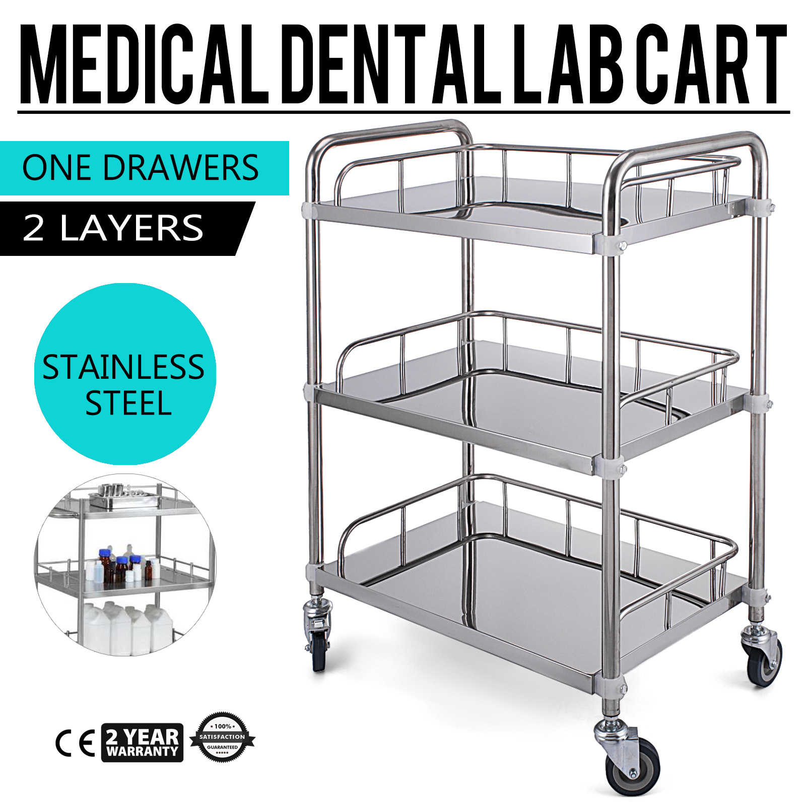 Rescue Vehicle Instrument Change Vehicles Stainless Steel Medical Cart LING AI DA MAI Two Layers Medical Trolley Assemble The Surgical Cart Load 100 Kg 