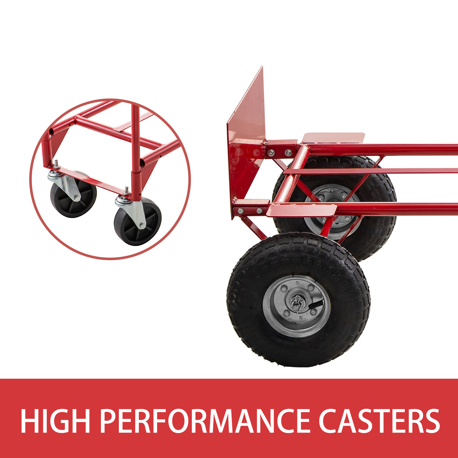 Hand Truck Convertible Dolly 200lb/300lb with 10inch PneumaticWheels in Red 