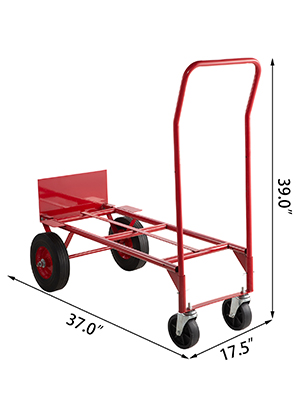 Hand Truck Convertible Dolly 200lb/300lb with 8inch Pneumatic Wheels in Red 