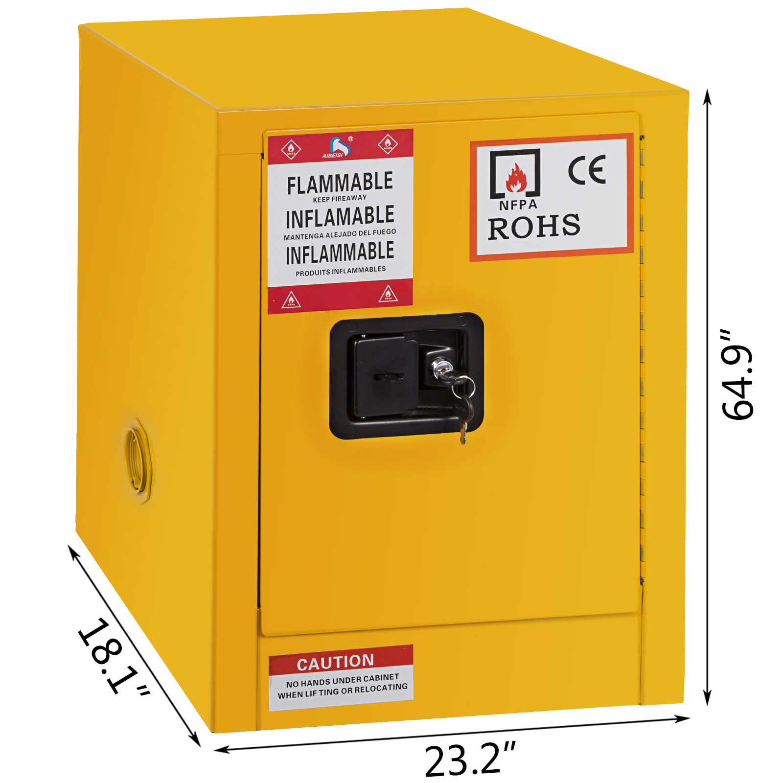 36 Gallon Yellow Safety Storage Cabinet Single Door Hazardous Warning Label 