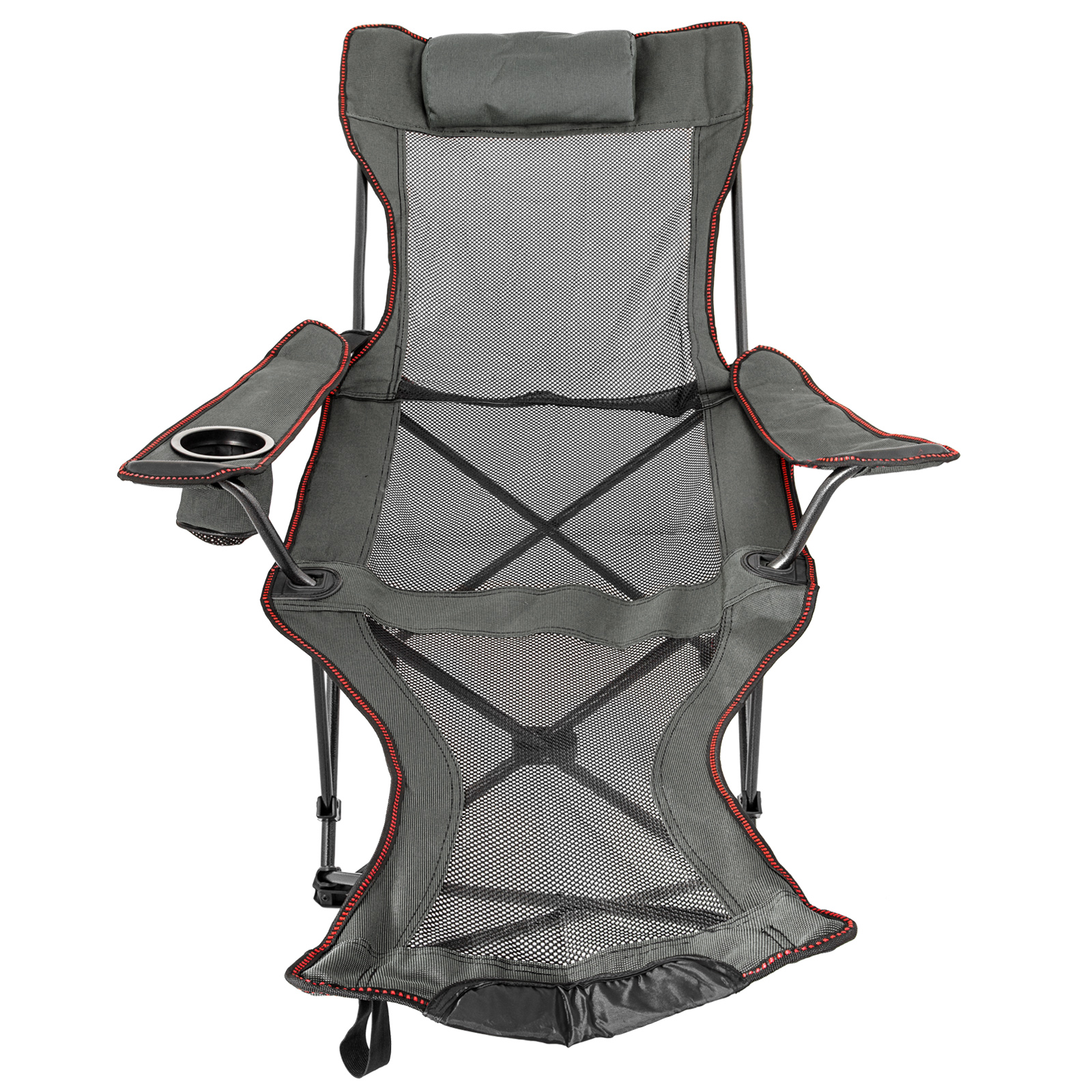 Grey Reclining Folding Camp Chair With Footrest Nap Chair