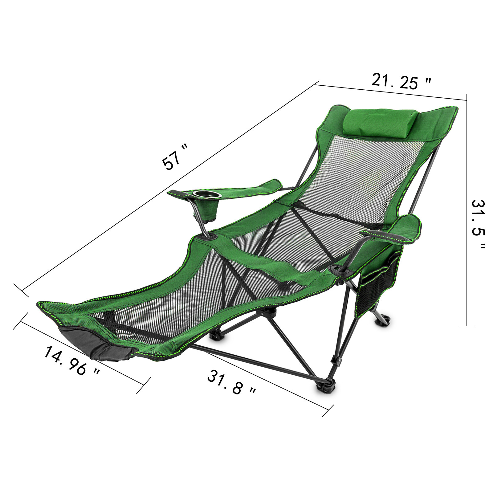 Green/Blue/Gray Reclining Folding Camp Chair W/ Footrest Lounge Gray Chaise 
