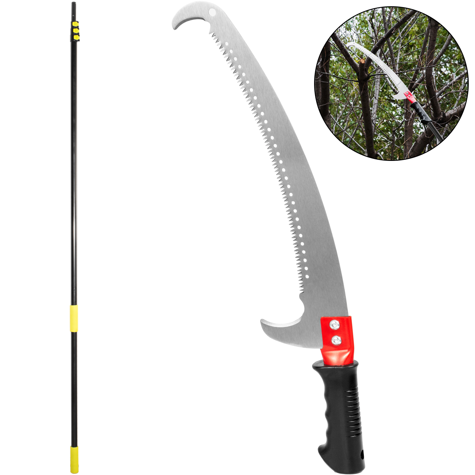 Telescopic Tree Saw with Curved Hooks Pruner and 4,10m Aluminium Telescopic Pole 