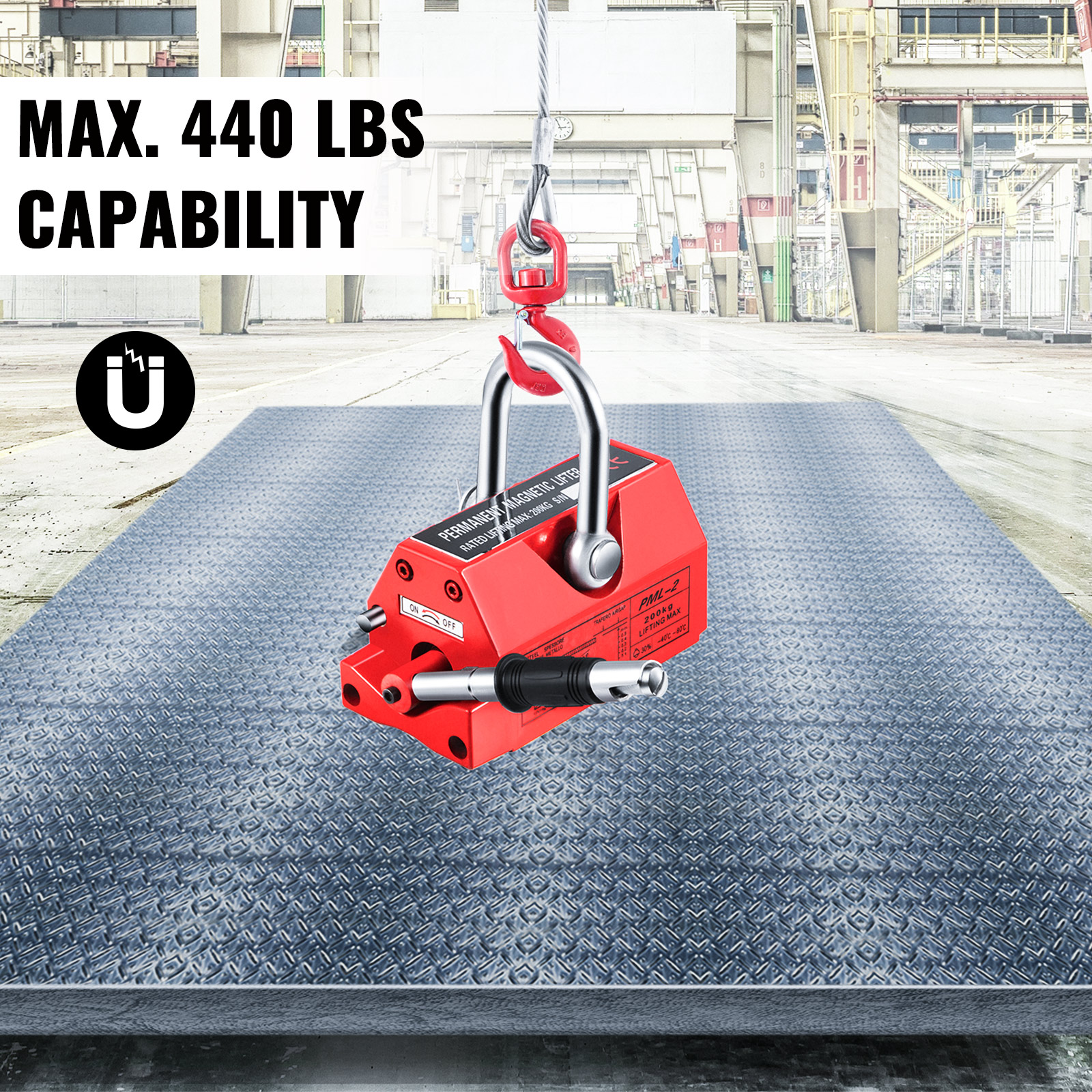 VEVOR Permanent Magnetic Lifter 200kg Lifting Magnet Hoist Crane 440LBS Capacity 