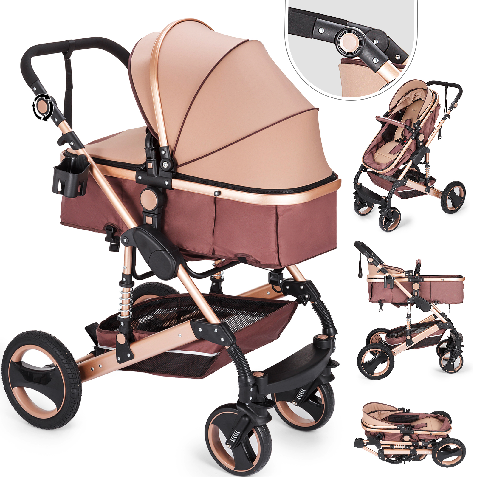 Newborn Baby Stroller Luxury Buggy Pram Foldable Pushchair ...