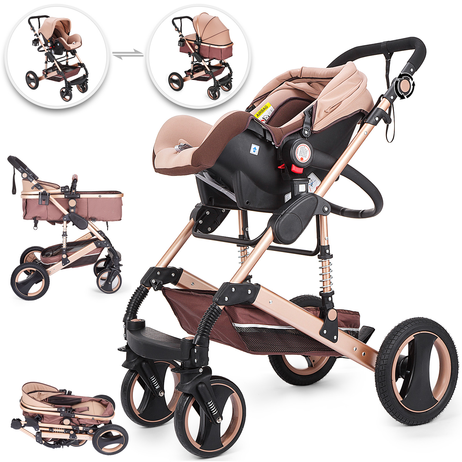 Newborn Baby Stroller Luxury Buggy Pram Foldable Pushchair Infant Carriage 
