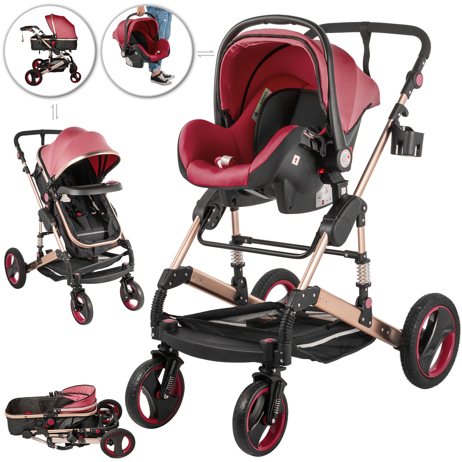 LUXURY baby stroller foldable jogger Carriage Infant Travel system PU pushchair 