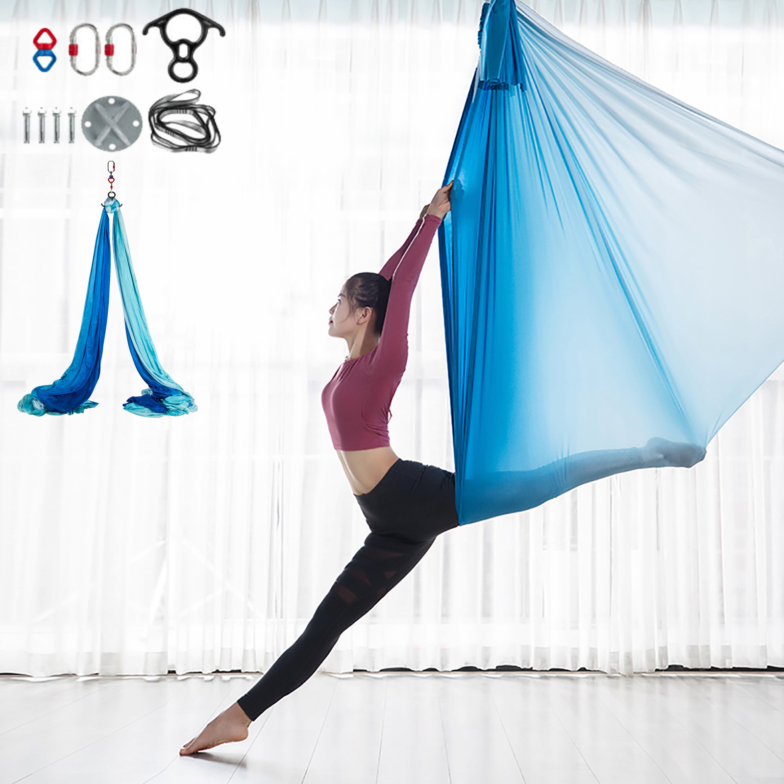 Aerial Silk 11 Yards Yoga Swing Hammock Trapeze Anti-Gravity Fitness 10x2.8m Gym 