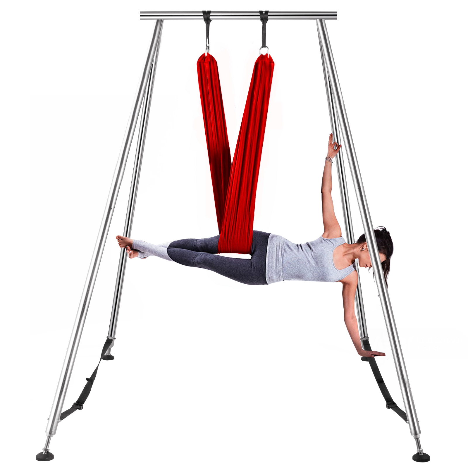 Aerial Stand Trapeze Frame Yoga Swing Bar Hammock Bracket w/Aerial Silk Fabric 