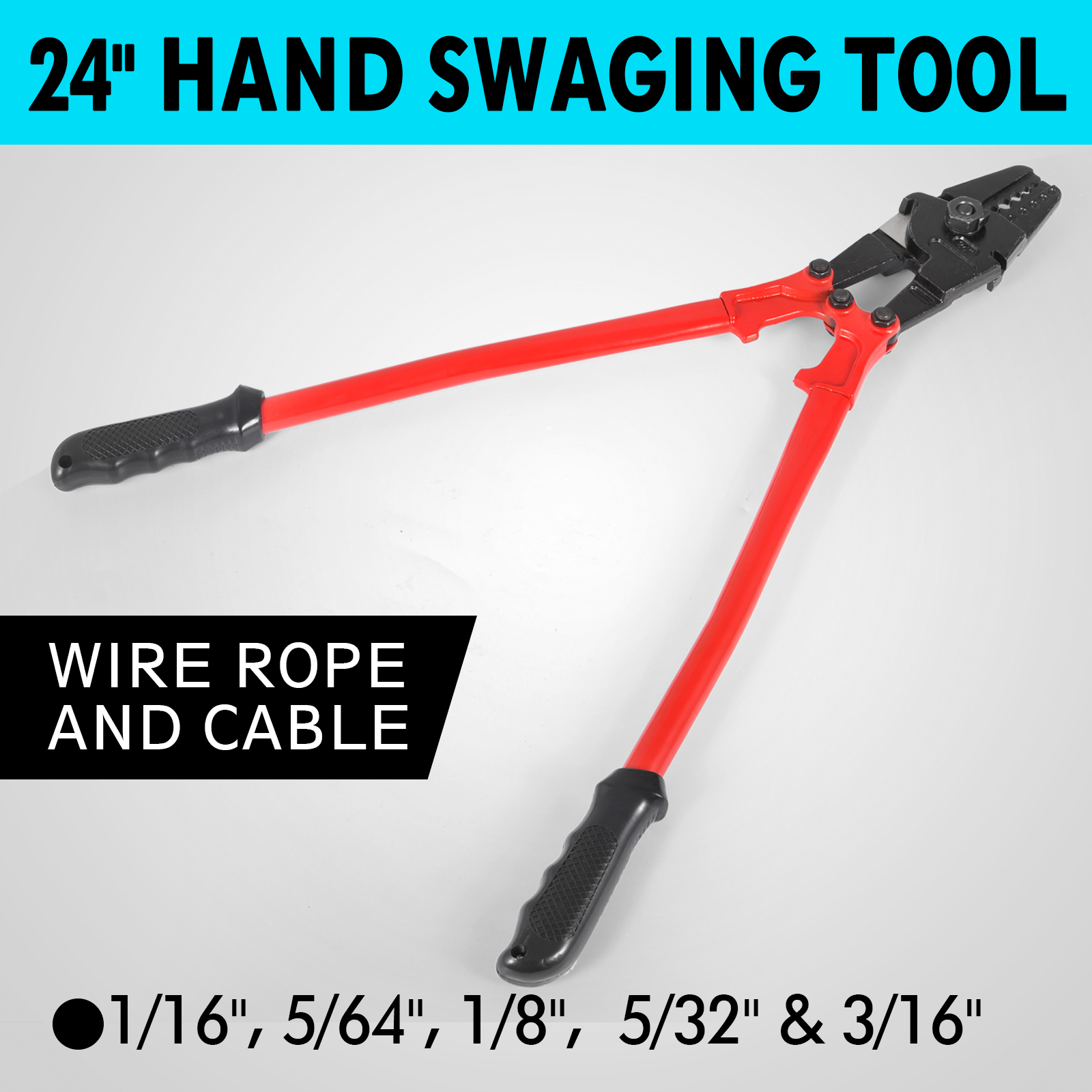 5/32" 1/4" 5/16" Hand Swager Crimper for Wire Rope and Cable 30" Swaging Tool 
