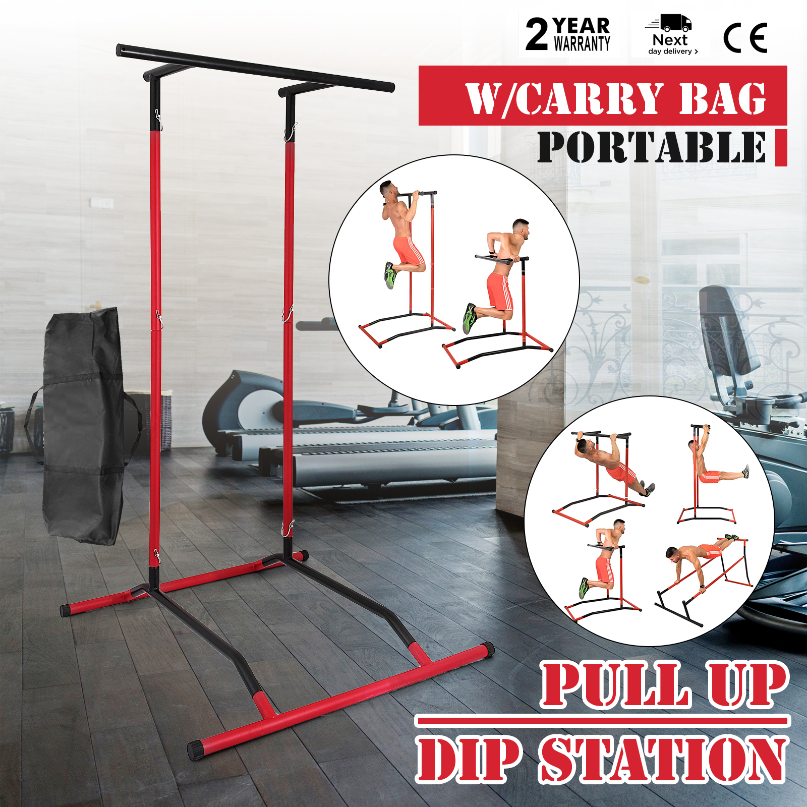 Portable Pull Up Bar Freestanding Dip Station Power Tower Strength Equipment Gym 