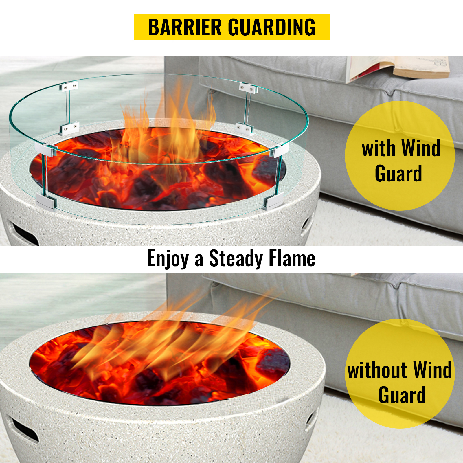 VEVOR Round Fire Pit Wind Guard Fence Tempered Glass 29x29x6 In 1/4-In Thick 