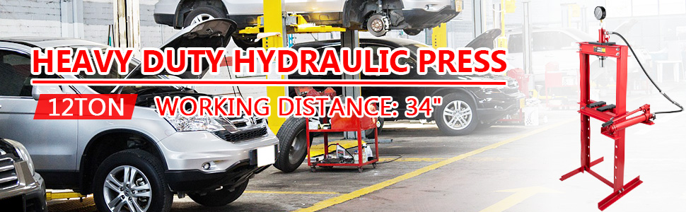hydraulic shop floor press, 12 Ton, Red