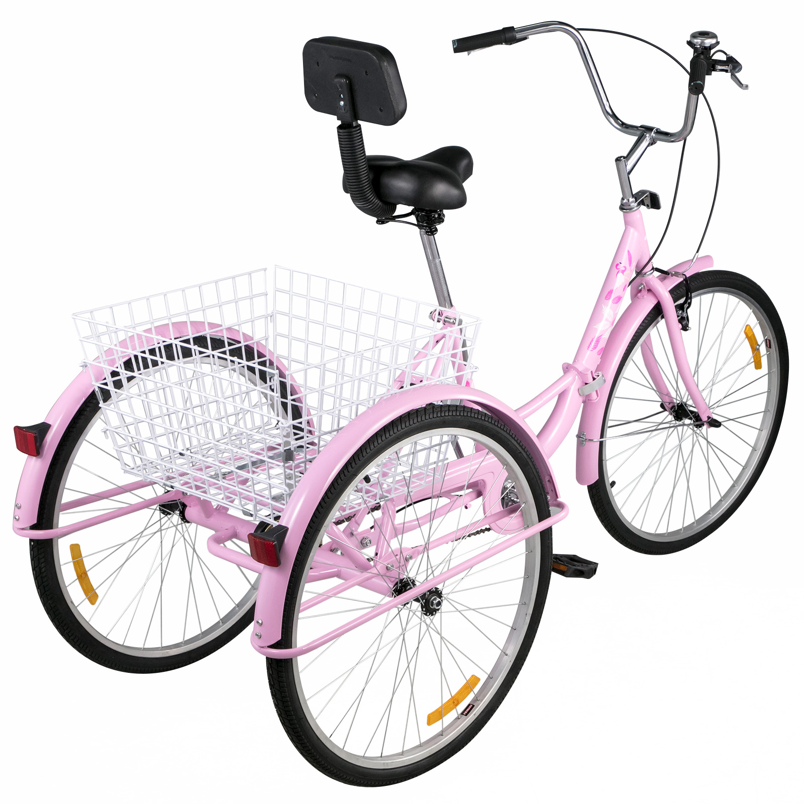 Foldable Tricycle Adult 26'' Wheels Adult Tricycle 7-Speed 3 Wheel Pink Bikes 