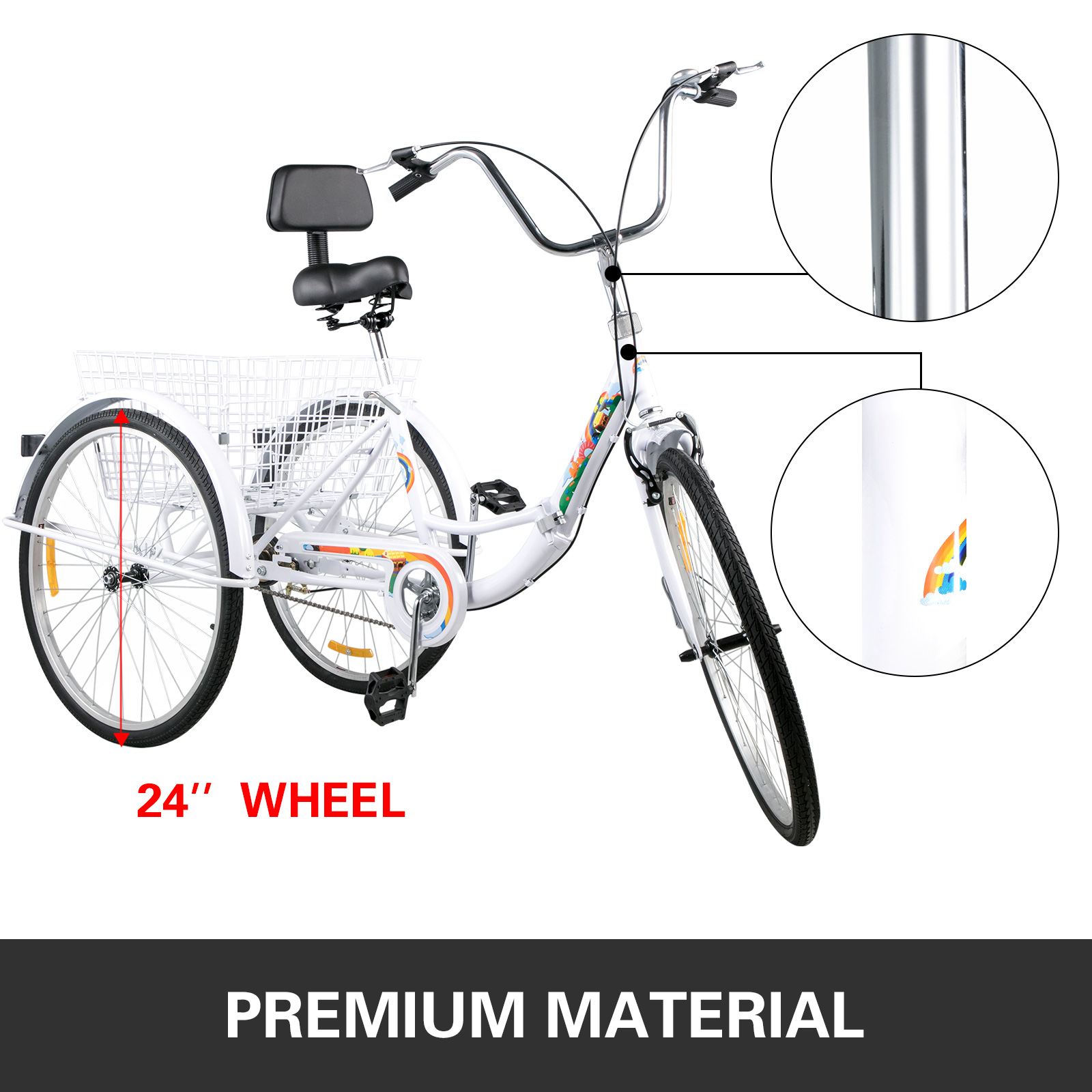 Foldable Tricycle Adult 26'' Wheels Tricycle 1-Speed 3 Wheel Bikes For Shopping 