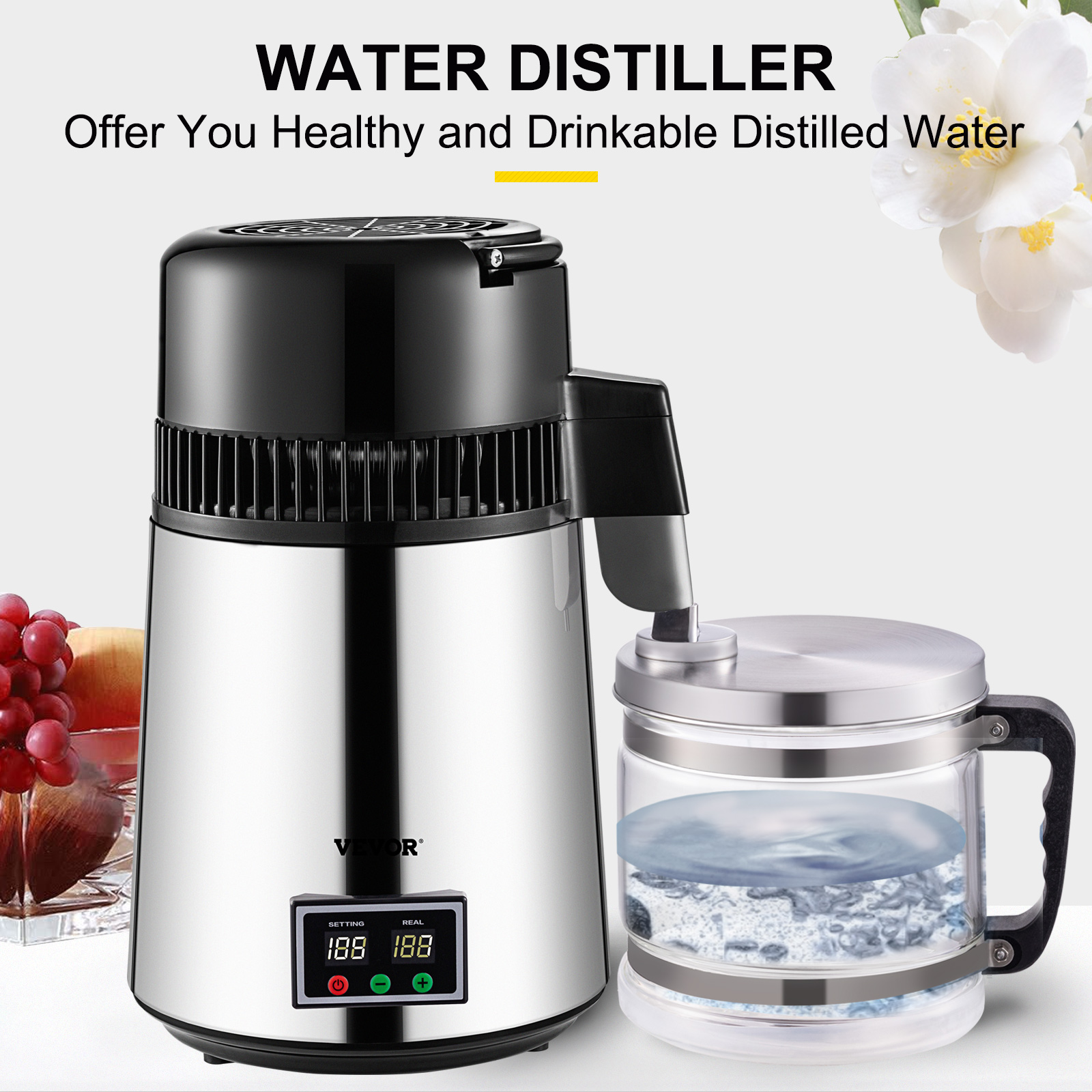 Imagen 4 - Destilador de agua para el hogar VEVOR Fabricante de agua destilada 4L con pantalla de temperatura dual 4 colores