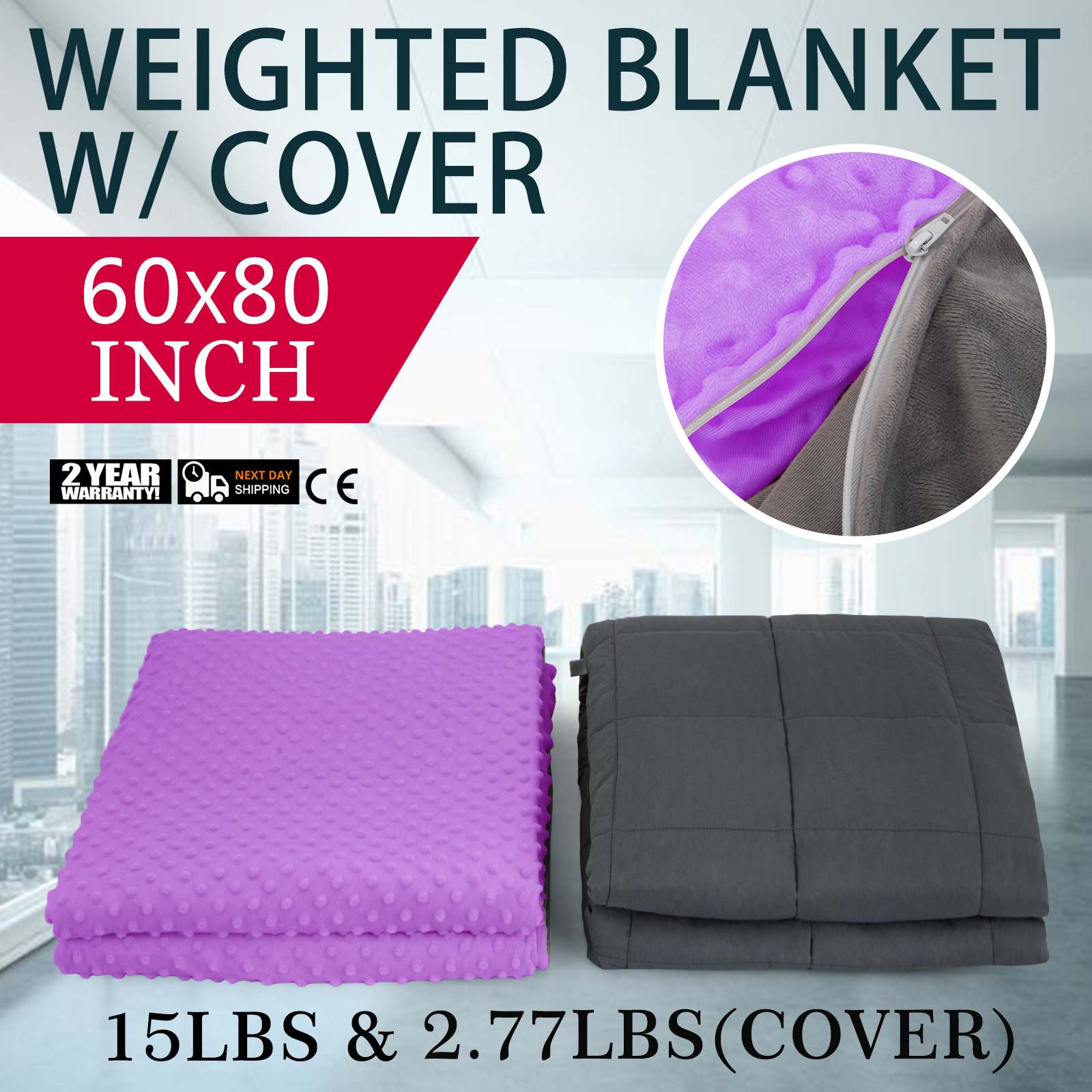 60"x80" 15lb Weighted Blanket Twin Size Reduce Stress Promote Deep Sleep 