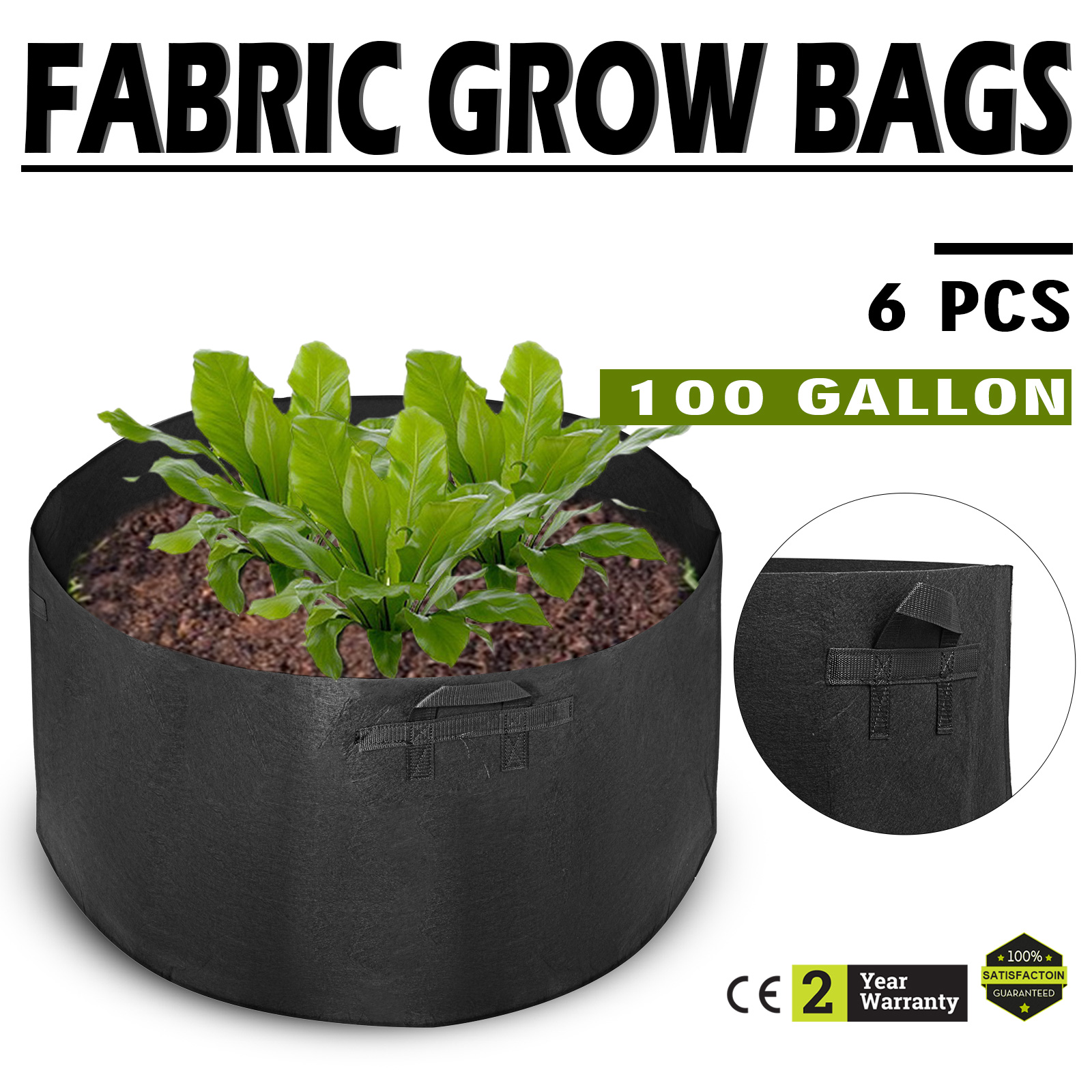 30 Gallon 6pcs/Pack Black Fabric Grow Pots Bags for Hydroponic Plant Growing 