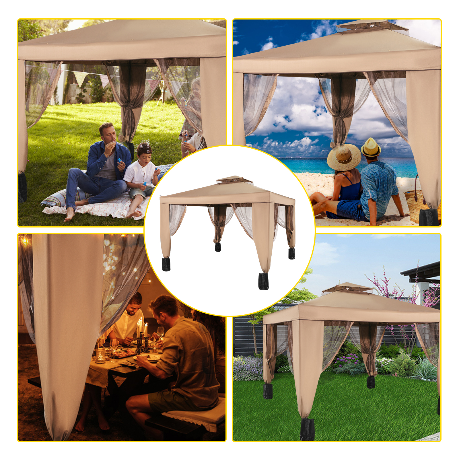 Patio Gazebo Canopy 10x10ft Outdoor 2Tier Tent Shelter ...