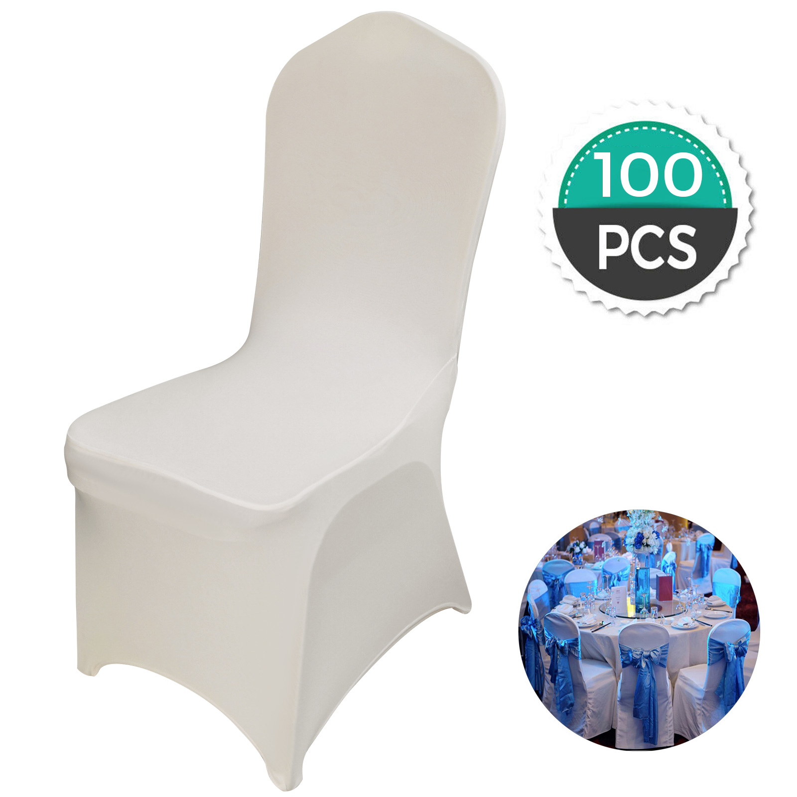 100pcs White Spandex Lycra Chair Cover Wedding Banquet Party FLAT OR ARCH FRONT 
